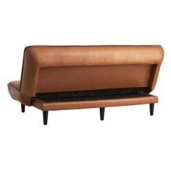 Honeybloom Wyatt Push Back Sofa, Cognac Faux Leather -Family Home Furn Store honeybloom wyatt push back sofa cognac faux leather 1