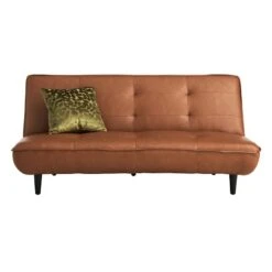 Honeybloom Wyatt Push Back Sofa, Cognac Faux Leather -Family Home Furn Store honeybloom wyatt push back sofa cognac faux leather 2