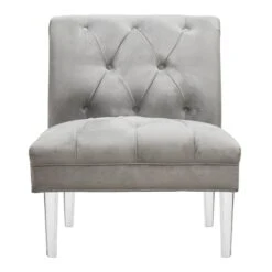 Laila Ali Grey Tufted Accent Chair With Clear Acrylic Legs -Family Home Furn Store laila ali grey tufted accent chair with clear acrylic legs 1