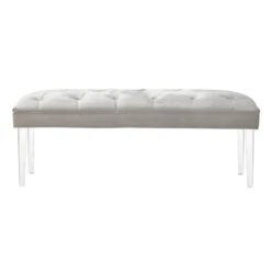Laila Ali Grey Tufted Acrylic Leg Bench -Family Home Furn Store laila ali grey tufted acrylic leg bench 2