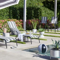 Laila Ali Stackable Black & White Striped Sling Patio Barstool -Family Home Furn Store laila ali stackable black white striped sling patio barstool 1