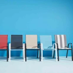 Laila Ali Stackable Black & White Striped Sling Patio Chair -Family Home Furn Store laila ali stackable black white striped sling patio chair 1