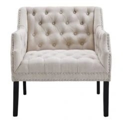 Lena Ivory Velvet Tufted Armchair With Nailhead Trim -Family Home Furn Store lena ivory velvet tufted armchair with nailhead trim 1