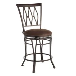 Marsol Brown Swivel Counter Stool With Faux Leather Seat