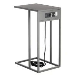 Metal C-Table With USB Port, Dark Grey -Family Home Furn Store metal c table with usb port dark grey 2