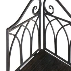 Metal Corner Rack With Brown Decorative Arch & Folding Wood-Top Shelves, 63" -Family Home Furn Store metal corner rack with brown decorative arch folding wood top shelves 63 3
