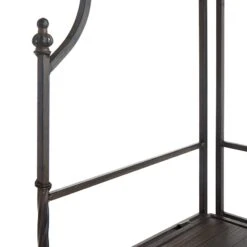 Metal Corner Rack With Brown Decorative Arch & Folding Wood-Top Shelves, 63" -Family Home Furn Store metal corner rack with brown decorative arch folding wood top shelves 63 4