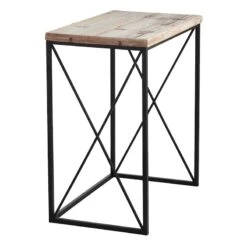 Metal X-Side Table With Wood Top, Large -Family Home Furn Store metal x side table with wood top large 3