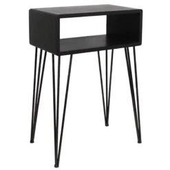 Open-Storage Accent Table With Hairpin Legs, Dark Grey