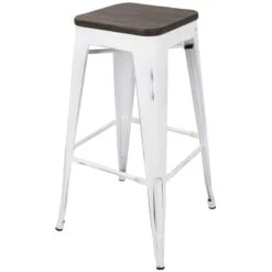 Oregon Vintage White Industrial Backless Barstool, 30" -Family Home Furn Store oregon vintage white industrial backless barstool 30 2
