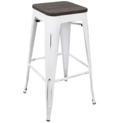 Oregon Vintage White Industrial Backless Barstool, 30"