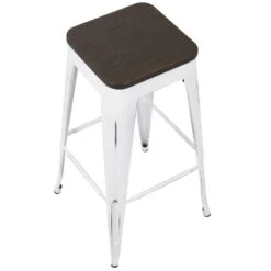 Oregon Vintage White Industrial Backless Barstool, 30" -Family Home Furn Store oregon vintage white industrial backless barstool 30 5