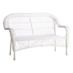 Outdoor Wicker Settee, White