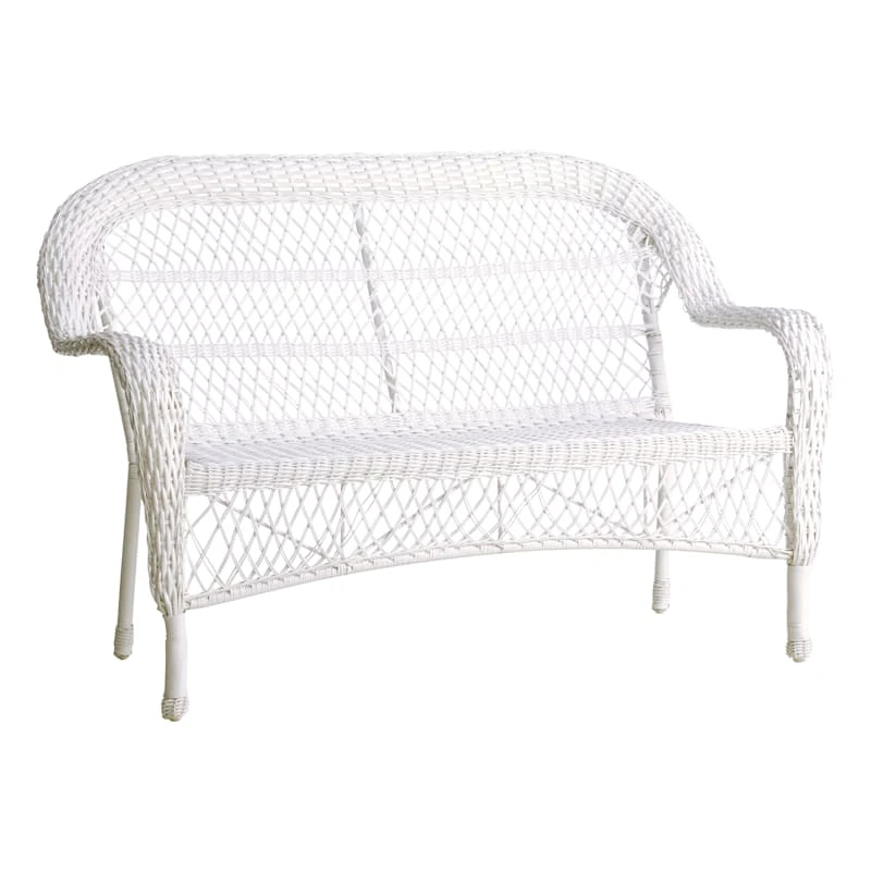 Outdoor Wicker Settee, White 3 Outdoor Wicker Settee, White