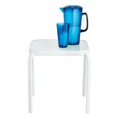 Painted White Square Glass End Table, 16" -Family Home Furn Store painted white square glass end table 16 1