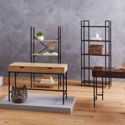 Parkview 5-Tier Metal & Wood Veneer Bookshelf 9 Parkview 5-Tier Metal & Wood Veneer Bookshelf -Family Home Furn Store parkview 5 tier metal wood veneer bookshelf 3