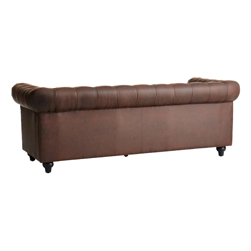Providence Chesterfield Brown Faux Leather Tufted Sofa, 79" 4 Providence Chesterfield Brown Faux Leather Tufted Sofa, 79" - Image 2