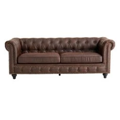 Providence Chesterfield Brown Faux Leather Tufted Sofa, 79" 12 Providence Chesterfield Brown Faux Leather Tufted Sofa, 79" -Family Home Furn Store providence chesterfield brown faux leather tufted sofa 79 2
