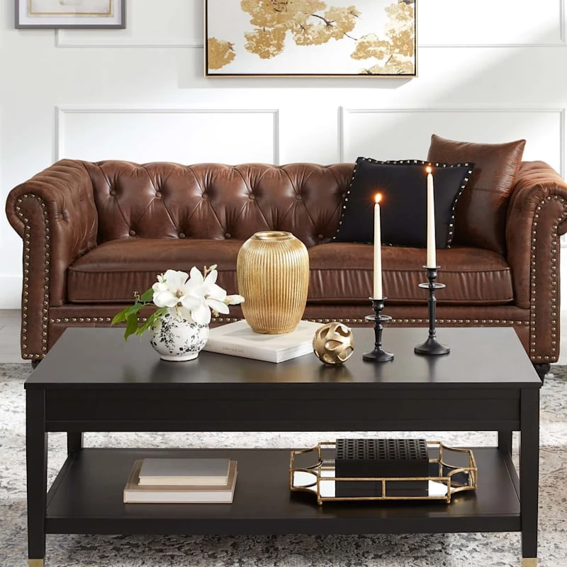 Providence Chesterfield Brown Faux Leather Tufted Sofa, 79" 8 Providence Chesterfield Brown Faux Leather Tufted Sofa, 79" - Image 6