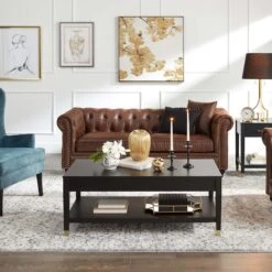 Providence Chesterfield Brown Faux Leather Tufted Sofa, 79" 17 Providence Chesterfield Brown Faux Leather Tufted Sofa, 79" -Family Home Furn Store providence chesterfield brown faux leather tufted sofa 79 7