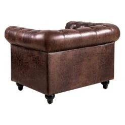 Providence Chesterfield Tufted Brown Faux Leather Rolled Armchair -Family Home Furn Store providence chesterfield tufted brown faux leather rolled armchair 2
