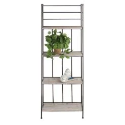 Providence Metal Baker Rack With Folding Wood-Top Shelves, 63" -Family Home Furn Store providence metal baker rack with folding wood top shelves 63 5