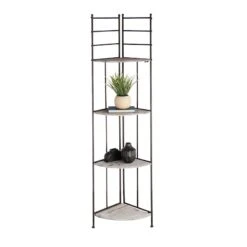 Providence Metal Corner Rack With Folding Wood-Top Shelves, 63" -Family Home Furn Store providence metal corner rack with folding wood top shelves 63 5