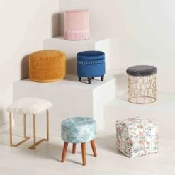 Ridgecrest Mustard Plush Pouf, 20" -Family Home Furn Store ridgecrest mustard plush pouf 20 2