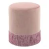 Round Ottoman With Fringe, Blush Velvet -Family Home Furn Store round ottoman with fringe blush velvet