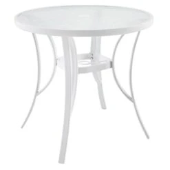 Round Water Wave Glass Top White Outdoor Table, 30"