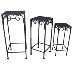 Square Wood Top Plant Stand With Brown Twist Metal Leg, Medium -Family Home Furn Store square wood top plant stand with brown twist metal leg medium 1