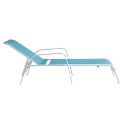 Stackable Aquarelle Blue Sling Outdoor Chaise Lounge Chair With White Frame -Family Home Furn Store stackable aquarelle blue sling outdoor chaise lounge chair with white frame 2