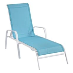 Stackable Aquarelle Blue Sling Outdoor Chaise Lounge Chair With White Frame -Family Home Furn Store stackable aquarelle blue sling outdoor chaise lounge chair with white frame 3
