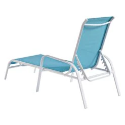 Stackable Aquarelle Blue Sling Outdoor Chaise Lounge Chair With White Frame -Family Home Furn Store stackable aquarelle blue sling outdoor chaise lounge chair with white frame 4