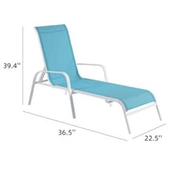 Stackable Aquarelle Blue Sling Outdoor Chaise Lounge Chair With White Frame -Family Home Furn Store stackable aquarelle blue sling outdoor chaise lounge chair with white frame 5
