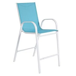 Stackable Aquarelle Blue Sling Patio Barstool With White Frame -Family Home Furn Store stackable aquarelle blue sling patio barstool with white frame 2