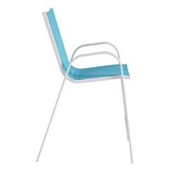 Stackable Aquarelle Blue Sling Patio Barstool With White Frame -Family Home Furn Store stackable aquarelle blue sling patio barstool with white frame 3