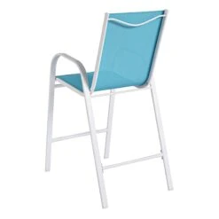 Stackable Aquarelle Blue Sling Patio Barstool With White Frame -Family Home Furn Store stackable aquarelle blue sling patio barstool with white frame 4