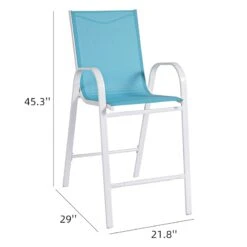 Stackable Aquarelle Blue Sling Patio Barstool With White Frame -Family Home Furn Store stackable aquarelle blue sling patio barstool with white frame 5