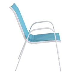 Stackable Aquarelle Blue Sling Patio Chair With White Frame -Family Home Furn Store stackable aquarelle blue sling patio chair with white frame 2