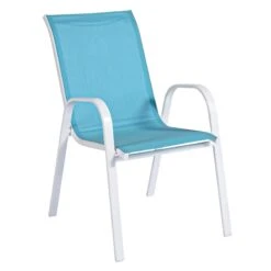 Stackable Aquarelle Blue Sling Patio Chair With White Frame