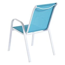Stackable Aquarelle Blue Sling Patio Chair With White Frame -Family Home Furn Store stackable aquarelle blue sling patio chair with white frame 3