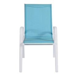 Stackable Aquarelle Blue Sling Patio Chair With White Frame -Family Home Furn Store stackable aquarelle blue sling patio chair with white frame 4