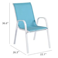 Stackable Aquarelle Blue Sling Patio Chair With White Frame -Family Home Furn Store stackable aquarelle blue sling patio chair with white frame 5
