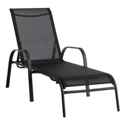Stackable Black Sling Outdoor Chaise Lounge Chair