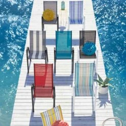 Stackable Black Sling Patio Chair With White Frame -Family Home Furn Store stackable black sling patio chair with white frame 2