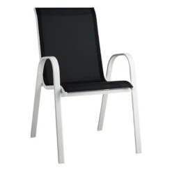 Stackable Black Sling Patio Chair With White Frame