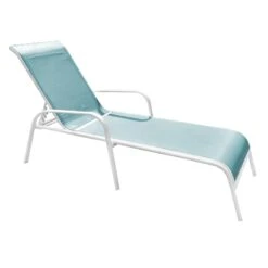Stackable Blue Sling Outdoor Chaise Lounge Chair With White Frame