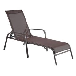 Stackable Brown Sling Outdoor Chaise Lounge Chair