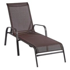 Stackable Brown Sling Outdoor Chaise Lounge Chair -Family Home Furn Store stackable brown sling outdoor chaise lounge chair 3